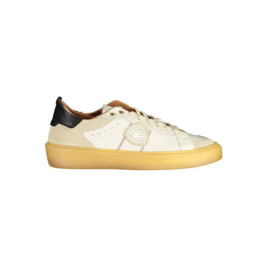 Blauer white leather men's sneaker with contrasting details and iconic logo, featuring a tailored removable insole for comfort.