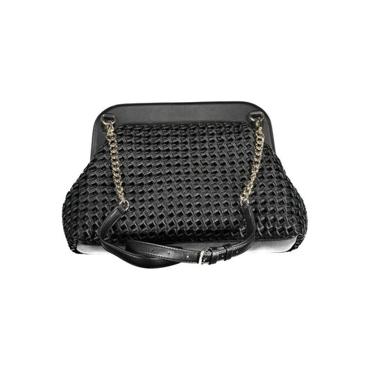 Guess Jeans black polyethylene women's handbag with adjustable strap and chain detail, showcasing urban elegance and functionality.