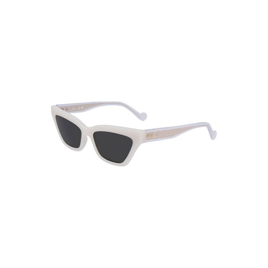 Liu Jo white injected women's sunglasses with bold frame and grey lenses, offering a stylish fashion-forward look.