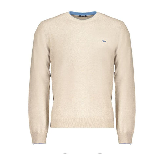 Harmont & Blaine beige cashmere sweater with crew neck and logo embroidery, featuring long sleeves and contrast details.