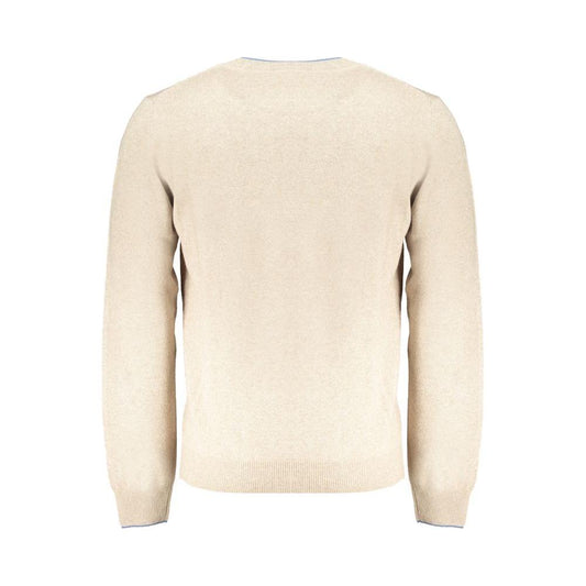 Harmont & Blaine Beige Cashmere Sweater, long-sleeved crew neck jersey pullover with contrast details and embroidered logo