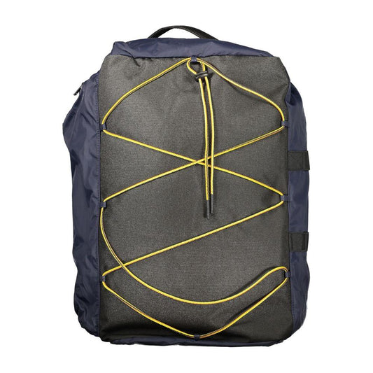 K-WAY blue polyester sports bag convertible to backpack, featuring one shoulder and multiple pockets, with contrast details.