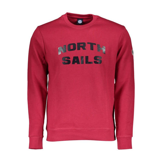 Red North Sails men's cotton sweater with logo print, blending comfort and style for casual wear. Made from 80% cotton and 20% polyester.