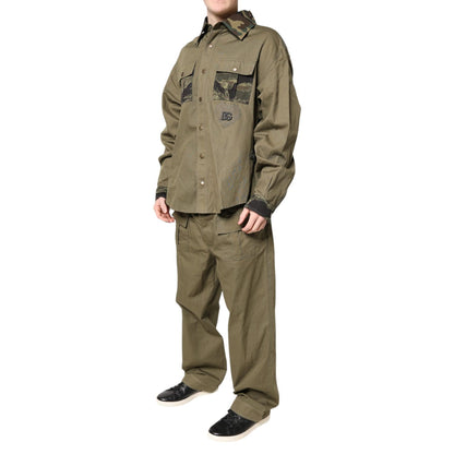 Dolce & Gabbana Brown Cotton Stretch Shirt Pants Casual Set