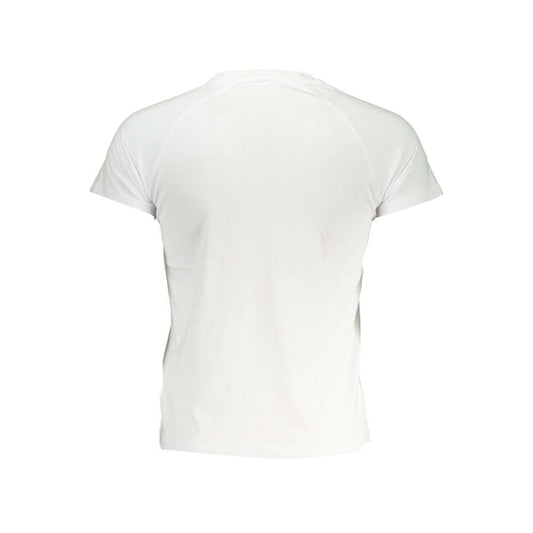 Back view of K-WAY white crew neck tee with short sleeves, 100% cotton, showcasing minimalistic design and comfort.