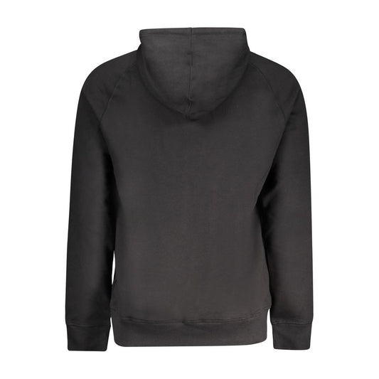 Back view of Timberland black cotton men's sweater with hood and central pockets