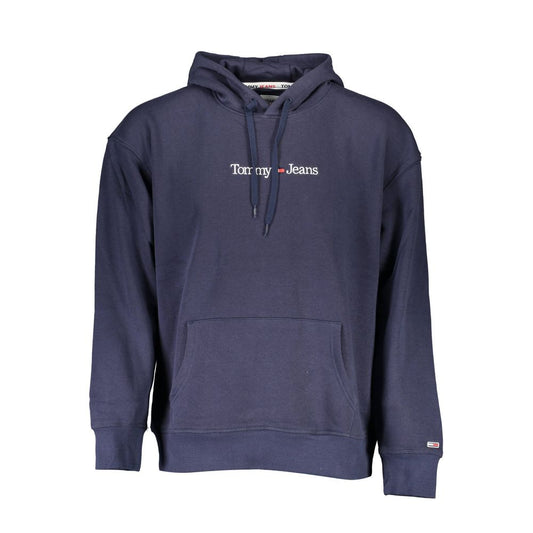 Tommy Hilfiger Blue Cotton Men Sweater with hood and central pocket, featuring the iconic Tommy logo embroidery, casual and stylish.
