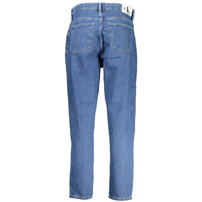 Back view of Calvin Klein Blue Cotton Women Jeans showcasing 5 pockets and classic '90s design with designer logo on waistband.