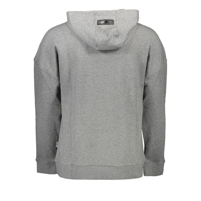 Back view of Plein Sport Gray Cotton Men Sweater showcasing hood and design details.