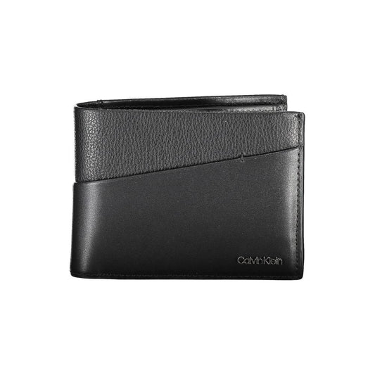 Calvin Klein Elegant Leather Men's Bi-Fold Wallet in Black with RFID Blocking, featuring striking contrast details and discreet logo.
