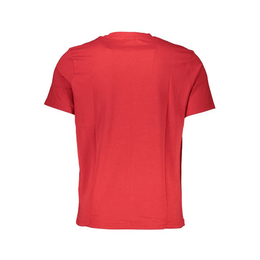 Back view of North Sails red cotton t-shirt, short-sleeved with crew neck and logo print.