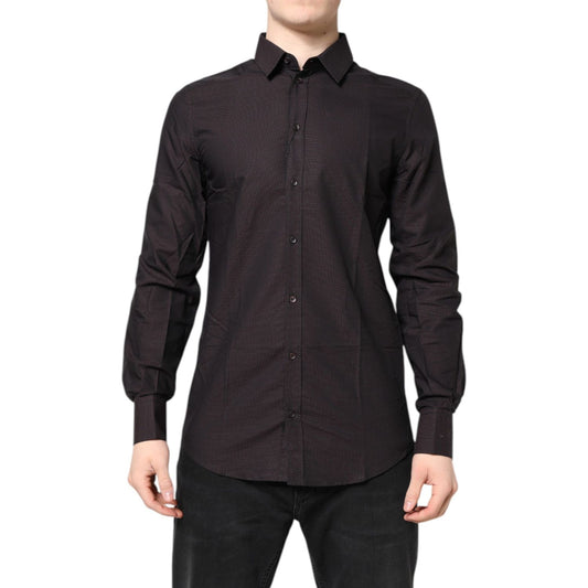 Dolce & Gabbana Maroon Jacquard Cotton GOLD Men Dress Shirt