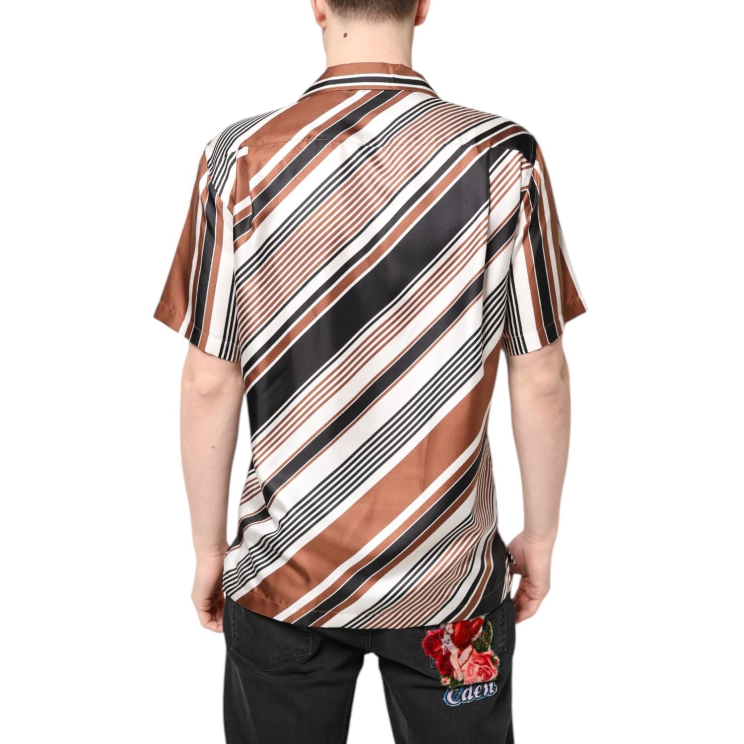 Dolce & Gabbana Multicolor Striped Silk Short Sleeves Shirt