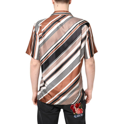Dolce & Gabbana Multicolor Striped Silk Short Sleeves Shirt