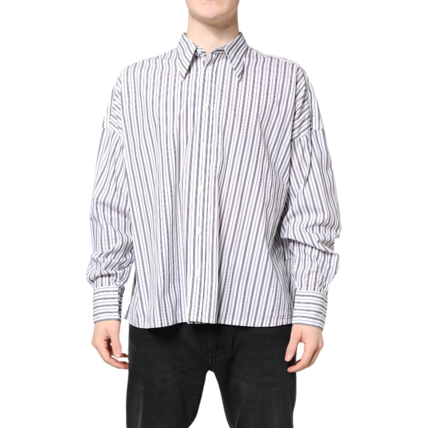 Dolce & Gabbana White Black Stripe Button Down Casual Shirt