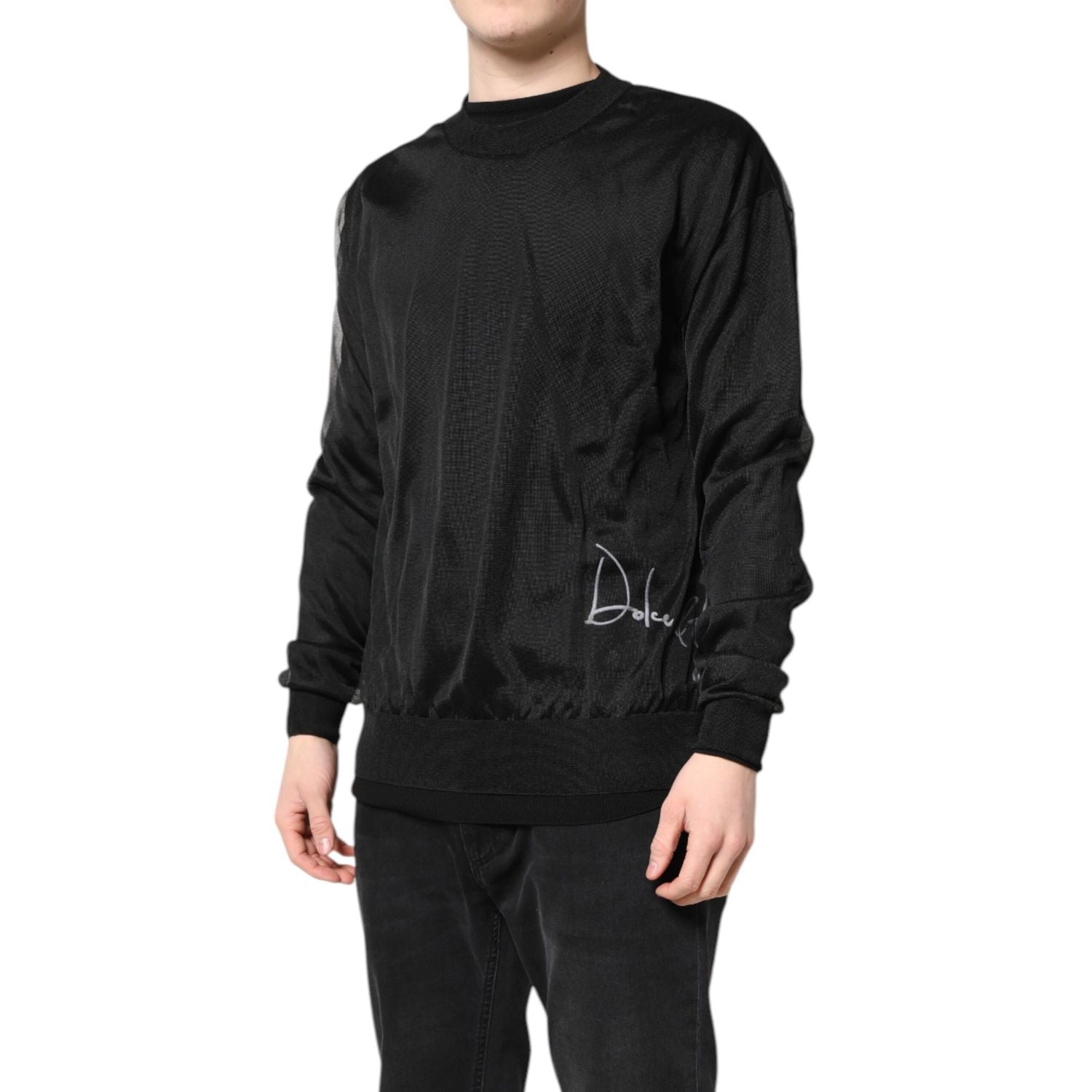 Dolce & Gabbana Black Logo Knitted Crewneck Pullover Sweater