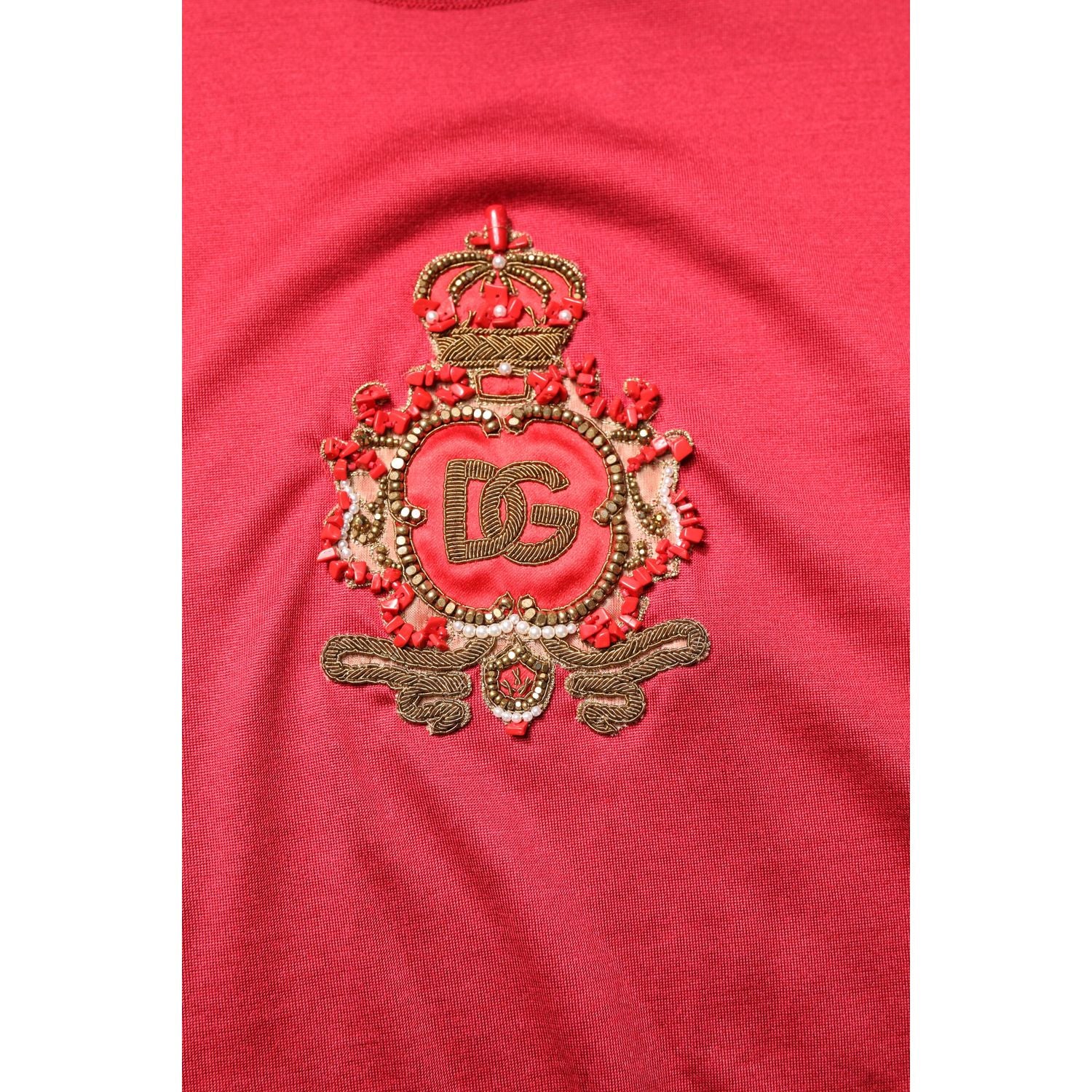 Dolce & Gabbana Red Silk DG Crown Logo Short Sleeve T-shirt