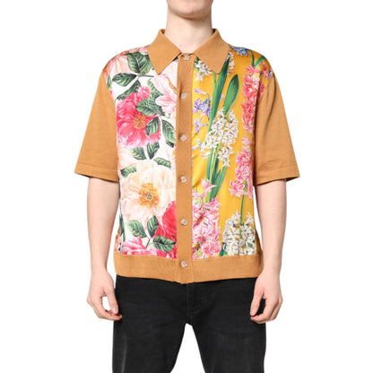 Dolce & Gabbana Brown Floral Collared Short Sleeve T-shirt