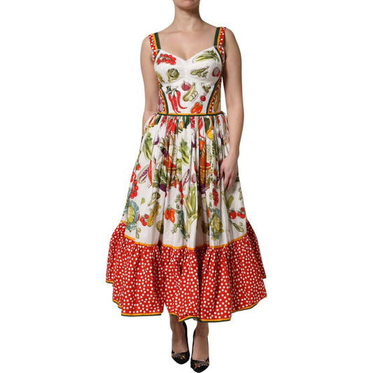 Dolce & Gabbana White Vegetables Sleeveless A-line Dress DR81695-36