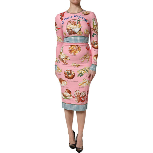 Dolce & Gabbana Pink Pastry Print Bodycon Sheath Midi Dress DR81696-36