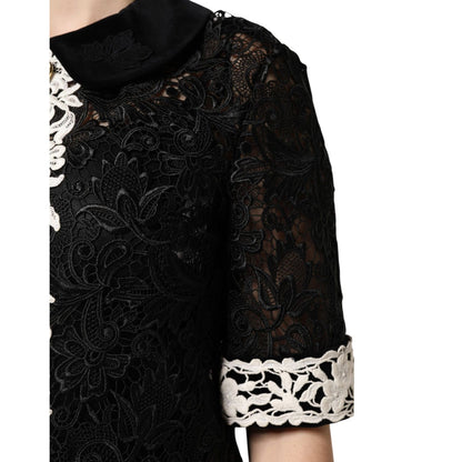 Dolce & Gabbana Black Floral Lace Embellished Mini Dress