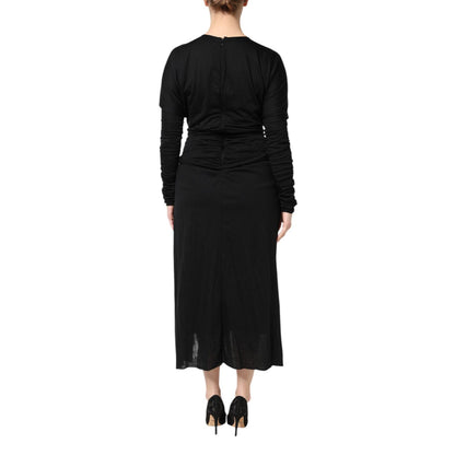 Dolce & Gabbana Black Wool Long Sleeves Sheath Midi Dress