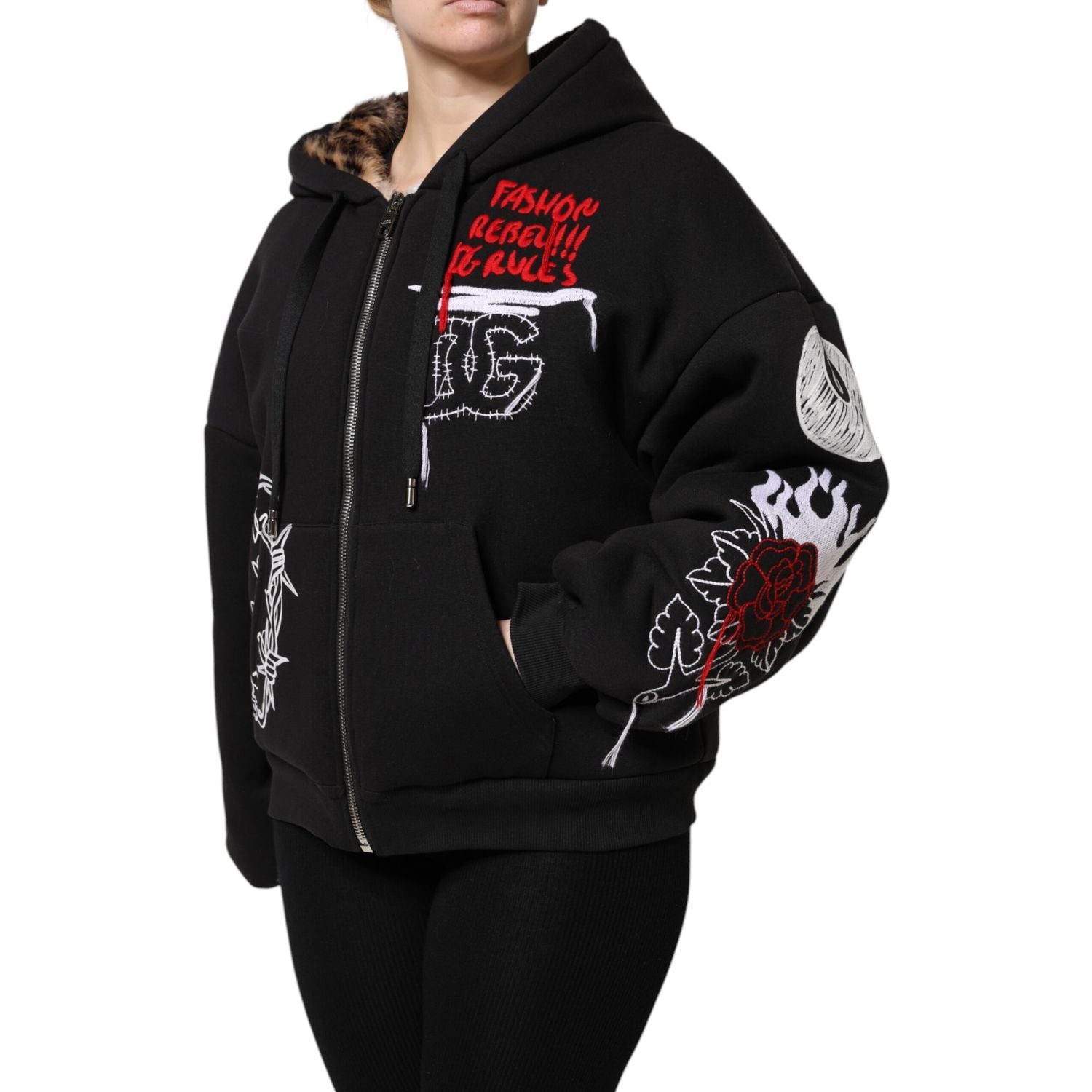 Dolce & Gabbana Black Embroidered Full Zip Hooded Jacket