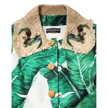 Dolce & Gabbana Multicolor Leaf Print Embellished Trenchcoat Jacket