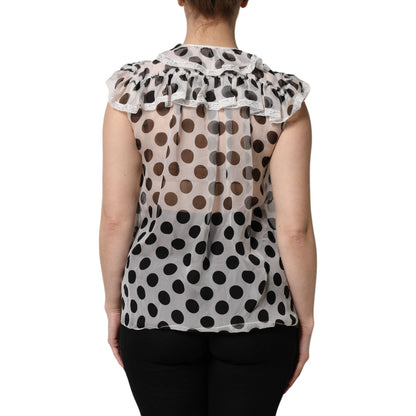 Dolce & Gabbana White Black Polka Dot Cotton Sleeveless Top