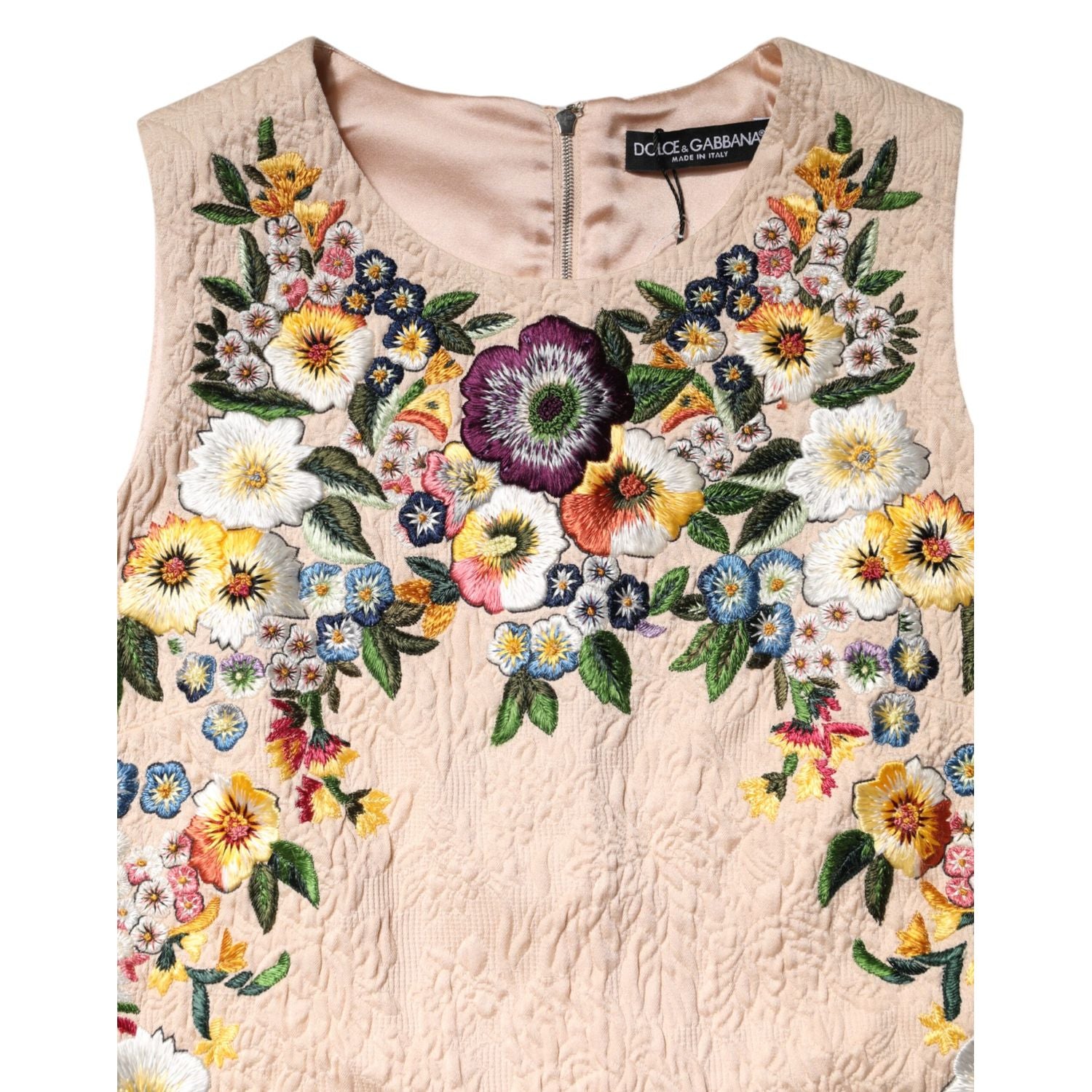 Dolce & Gabbana Beige Floral Embroidery Sleeveless Tank Top