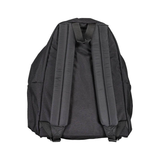 Rear view of Eastpak black polyester backpack with adjustable straps