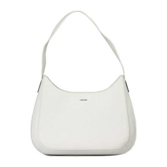 Calvin Klein white polyester women handbag with single shoulder handle, featuring a sleek design and practical zip closure.