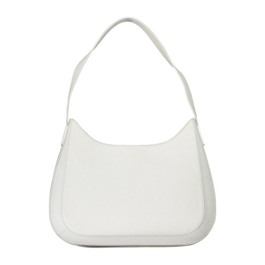 Calvin Klein white polyester women handbag with shoulder handle and zip closure, offering style and convenience. Sustainable fashion accessory.