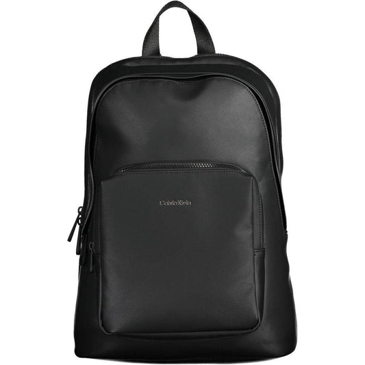 Calvin Klein Black Polyester Men's Backpack, eco-friendly design, laptop pocket, adjustable straps, modern style, 50% recycled material.