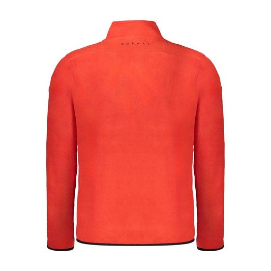 Norway 1963 red polyester men’s sweater featuring embroidery and logo, rear view with long sleeves, highlighting comfort and style.