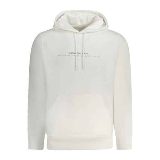 Calvin Klein white cotton men's sweater with logo print, featuring a comfy cotton-polyester blend for style and warmth.