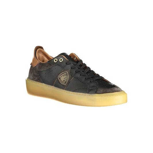 Blauer black leather men's sneaker with contrasting details and logo, featuring a lace-up design and removable insole for urban adventures.