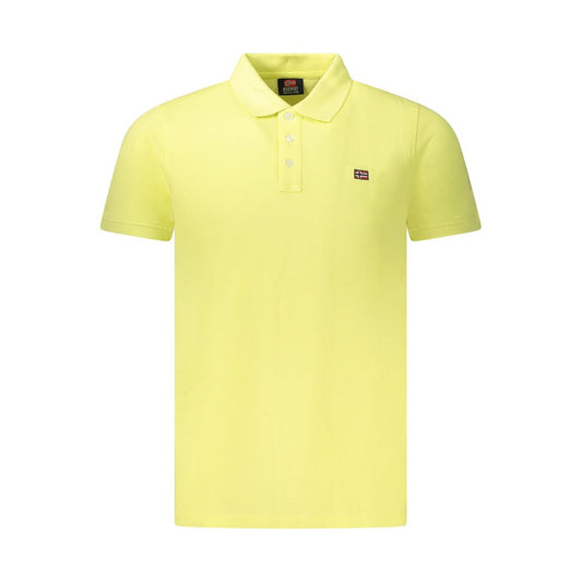 Norway 1963 yellow cotton polo shirt with short sleeves, 3 buttons, and logo application.