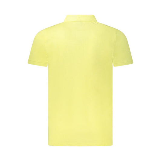 Back view of Norway 1963 yellow cotton polo shirt featuring short sleeves and three buttons, ideal for casual wear.