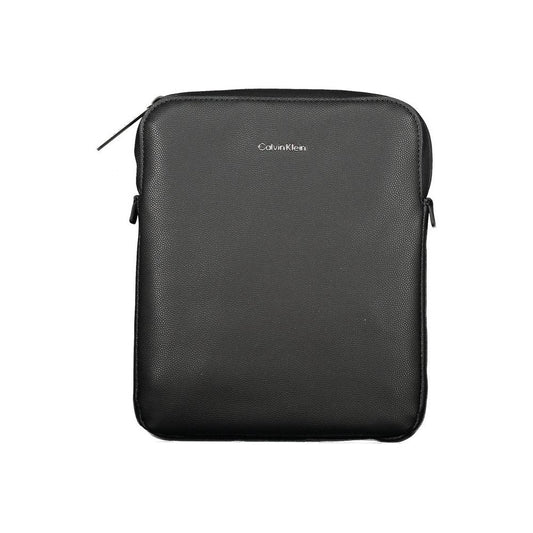Calvin Klein black polyester men's shoulder bag with adjustable strap and iconic logo.