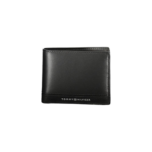 Tommy Hilfiger black leather men's wallet with logo, sophisticated design for modern style.