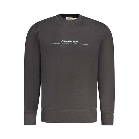 Calvin Klein black cotton men's sweater with logo print, long sleeves, and crew neck. Stylish streetwear, 55% cotton, 45% polyester.