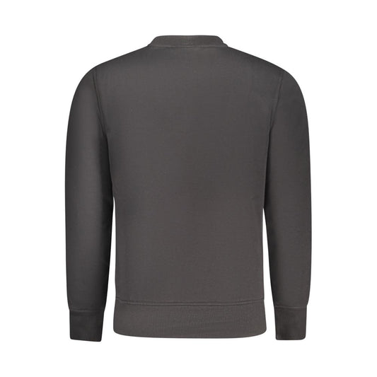 Back view of Calvin Klein black cotton men's sweater with long sleeves and crew neck, showcasing minimalist design and premium quality.
