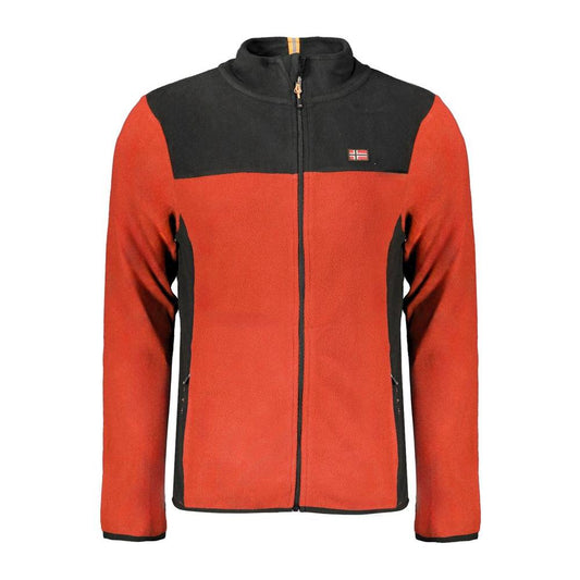 Norway 1963 red polyester men's sweater with contrasting details and zip pockets for comfort and style, featuring an embroidered logo.