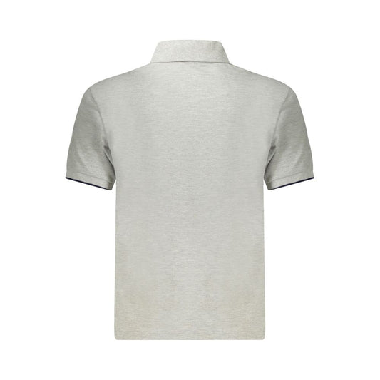Back view of North Sails gray cotton men's polo shirt with short sleeves and a classic collar.