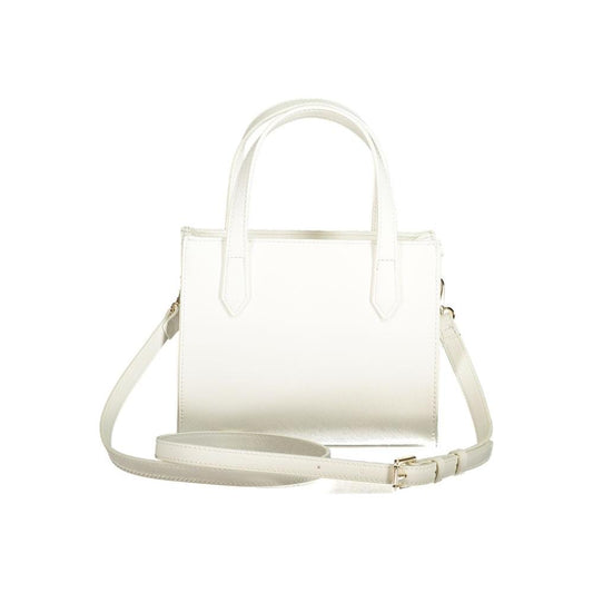 Valentino Bags white polyethylene women's handbag with twin handles and adjustable strap, showcasing luxury and sophistication.