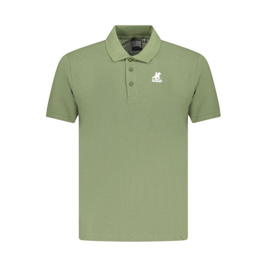 U.S. Grand Polo green cotton men's polo shirt with embroidered logo and three-button placket, offering comfort and elegance.