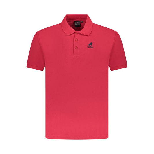 U.S. Grand Polo red cotton men's polo shirt, featuring short sleeves and embroidery logo, ideal for casual or upscale occasions.