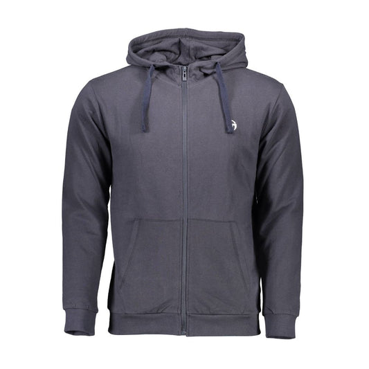 Sergio Tacchini blue cotton men's sweater with hood and zip, featuring embroidery and iconic logo, perfect for chic contemporary style.