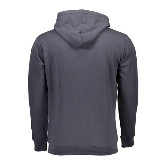 Back view of a Sergio Tacchini blue cotton men’s sweater with hood, showcasing sleek design and sophistication.